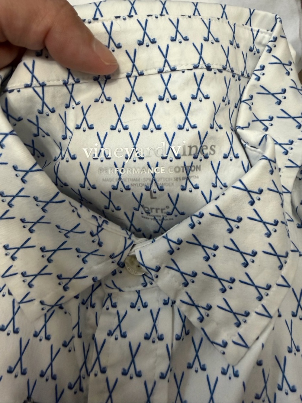 Vineyard Vines White Button-Up Shirt with Blue Golf Club Print